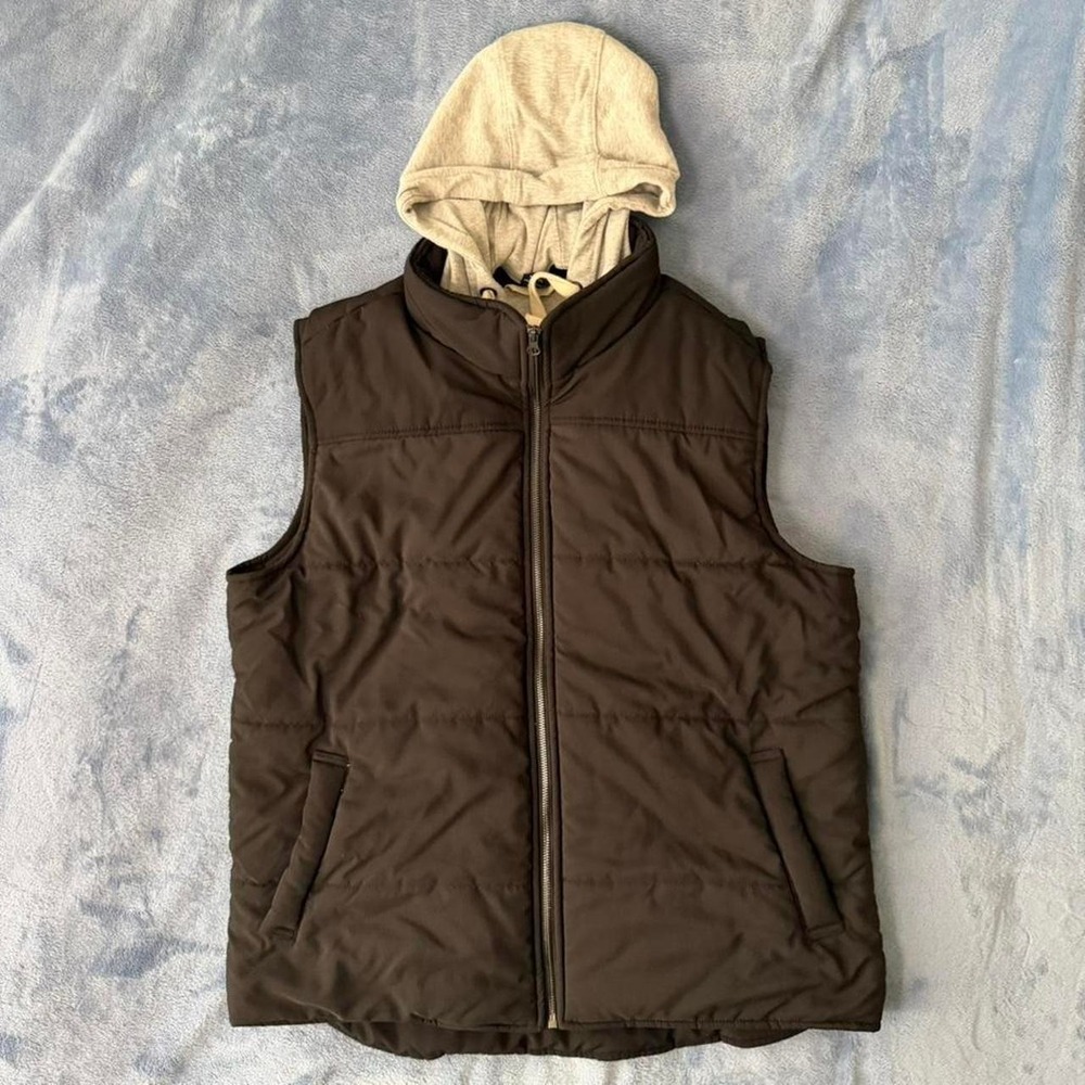 George Black puffer vest with hood men Size L